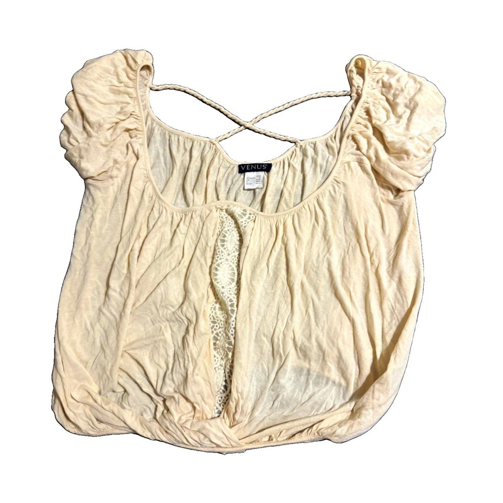 VENUS Women's Beige Lace Shirt, Regular Size M, Lace Accents